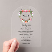 Invitations En Acrylique Monogramme Romantique Rose coeur floral (In situ (ordinateur de poche))