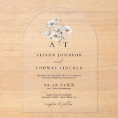 Invitations En Acrylique Monogramme rustique élégant Mariage floral (Recto)