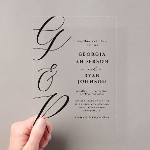Invitations En Acrylique Monogramme Transparent à l'Écriture Énorme