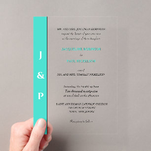 Invitations En Acrylique Monogramme Turquoise Moderne Mariée et Marié
