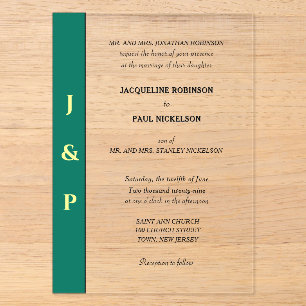 Invitations En Acrylique Monogramme Vert Jaune Mariée et Marié Clair
