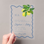 Invitations En Acrylique Monogrammes Lemon Citrus, Bordure Blue Wave Mariag (In situ (ordinateur de poche))