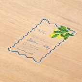 Invitations En Acrylique Monogrammes Lemon Citrus, Bordure Blue Wave Mariag (Poser)