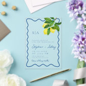 Invitations En Acrylique Monogrammes Lemon Citrus, Bordure Blue Wave Mariag (Insitu (Mariage))
