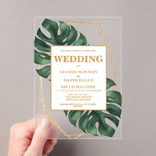 Invitations En Acrylique Monstera Tropical Palm Feuille Mariage