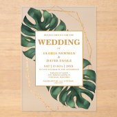 Invitations En Acrylique Monstera Tropical Palm Feuille Mariage (Recto)