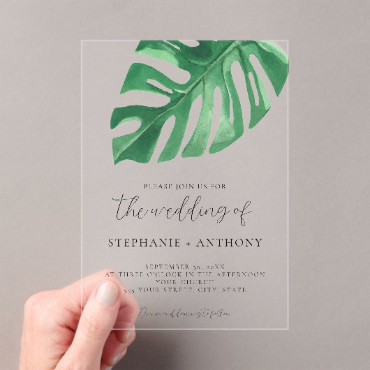Invitations En Acrylique Monstère tropicale verte Feuille Mariage d'été (In situ (ordinateur de poche))