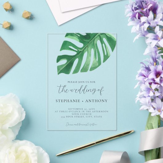 Invitations En Acrylique Monstère tropicale verte Feuille Mariage d'été (Insitu (Mariage))