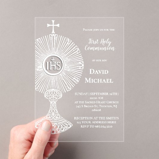 Invitations En Acrylique monstrance blanche | Première communion (In situ (ordinateur de poche))