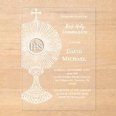 Invitations En Acrylique monstrance blanche | Première communion (Recto)