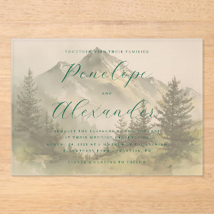Invitations En Acrylique Montagnes aquarelles vertes tranquilles