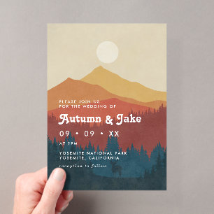 Invitations En Acrylique Montagnes et Forêt Boho Mariage Rétro des Années 1