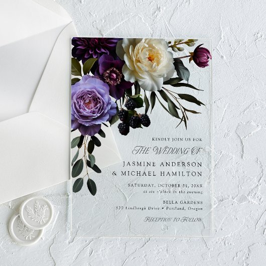 Invitations En Acrylique Moody Gothic Floral Mariage