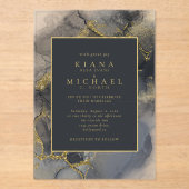 Invitations En Acrylique Moody Ink Charcoal Gold Abstrait ID988 (Recto)