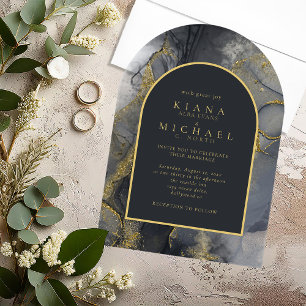 Invitations En Acrylique Moody Ink Charcoal Gold Arch Abstrait ID988