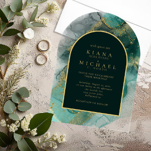Invitations En Acrylique Moody Ink Emerald Gold Abstrait Arche ID988