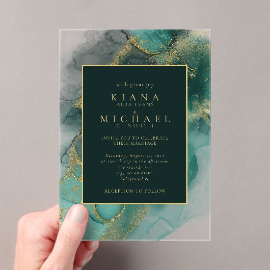 Invitations En Acrylique Moody Ink Emerald Gold ID Abstrait988 (In situ (ordinateur de poche))
