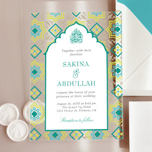 Invitations En Acrylique Mosaïque persane verte sarcelle Mariage musulman