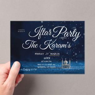 Invitations En Acrylique Mosquée élégante bleue, fête Iftar de Ramadan