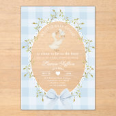Invitations En Acrylique Mother Goose Silly Baby Shower Blue Gingham (Recto)
