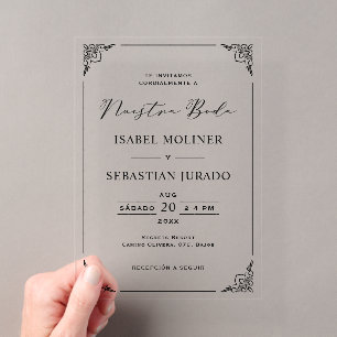 Invitations En Acrylique Motif cadre noir Nuestra Boda Mariage Espagnol