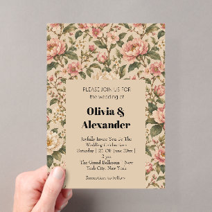 Invitations En Acrylique Motif de jardin de pivoine et de rose romantique v