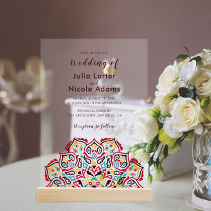 Invitations En Acrylique Motif de mandala géométrique classique pour mariag