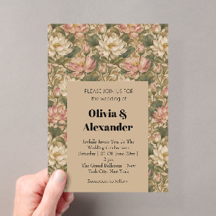 Invitations En Acrylique Motif floral botanique vintage lotus d'eau