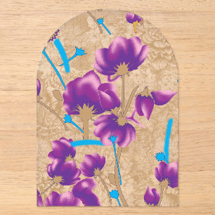 Invitations En Acrylique Motif floral vibrant avec du violet et du bleu f