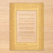 Invitations En Acrylique Motifs de l'or antique Hiéroglyphique Mariage égyp (Recto)
