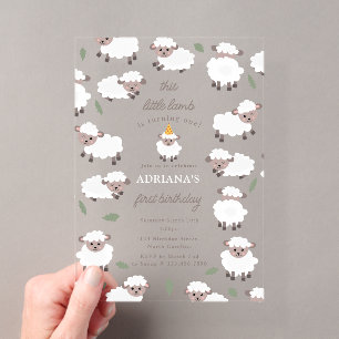 Invitations En Acrylique Moutons Agneaux Ferme Mignonne Animaux Fête 1er An