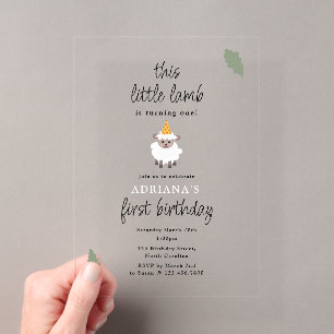 Invitations En Acrylique Moutons Agneaux Ferme Mignonne Animaux Fête 1er An