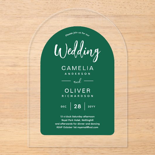 Invitations En Acrylique Moyen Vert Arc Acrylique Mariage Invite Moderne (Recto)