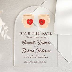 Invitations En Acrylique Mugs de café mignons Mariage Enregistrez la date
