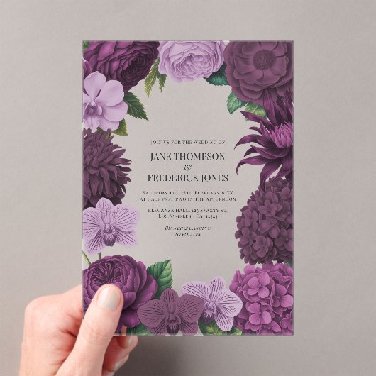 Invitations En Acrylique Mulberry Wine, Deep Fig & Dusty Lavender Wedding (In situ (ordinateur de poche))