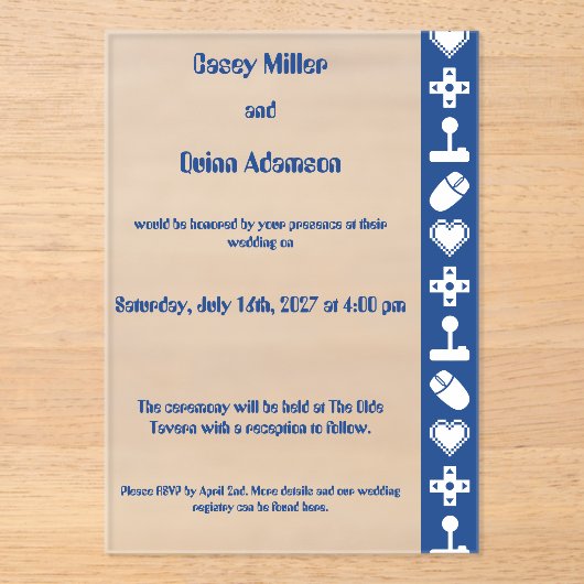 Invitations En Acrylique Multiplayer Mode in Blue Acrylic Wedding (Recto)