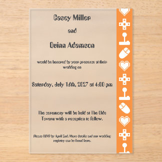 Invitations En Acrylique Multiplayer Mode in Orange Acrylic Wedding