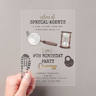 Invitations En Acrylique Mystery Kids Secret Agent Spy Détective Anniversai