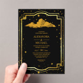 Invitations En Acrylique Mystical Black Gold Celestial Stars Wedding (In situ (ordinateur de poche))
