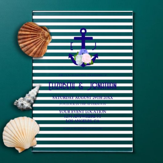 Invitations En Acrylique Nautical Floral Stripes Wedding