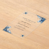 Invitations En Acrylique Nautical Navy Blue Starfish Mariage Enregistrer la (Poser)