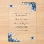 Invitations En Acrylique Nautical Navy Blue Starfish Mariage Enregistrer la (Recto)