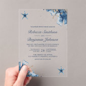 Invitations En Acrylique Nautical Navy Blue Starfish Wedding (In situ (ordinateur de poche))
