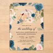 Invitations En Acrylique Navy Blue and Peach Floral Pumpkin Wedding (Recto)