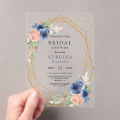 Invitations En Acrylique Navy Blue Blush Pink Roses Geometric Bridal Shower (In situ (ordinateur de poche))