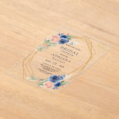 Invitations En Acrylique Navy Blue Blush Pink Roses Geometric Bridal Shower (Poser)