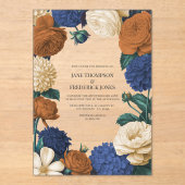 Invitations En Acrylique Navy Blue, Burnt Orange & Champagne Wedding (Recto)