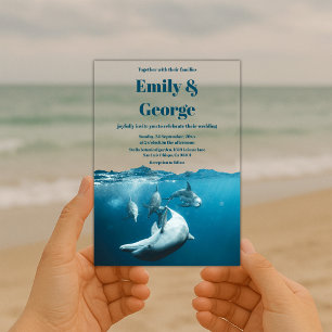 Invitations En Acrylique Navy Blue Dauphins Sous-Marins Mariage Côtier