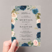Invitations En Acrylique Navy Blue Peach Floral Muslim Wedding (In situ (ordinateur de poche))