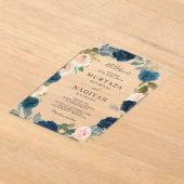 Invitations En Acrylique Navy Blue Peach Floral Muslim Wedding (Poser)